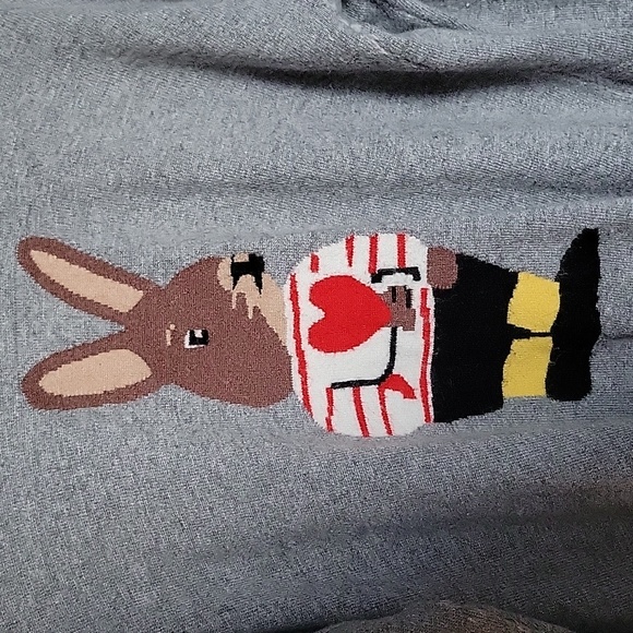 Bunny Sweater in grey, rabbit, hearts on elbows - Picture 3 of 4